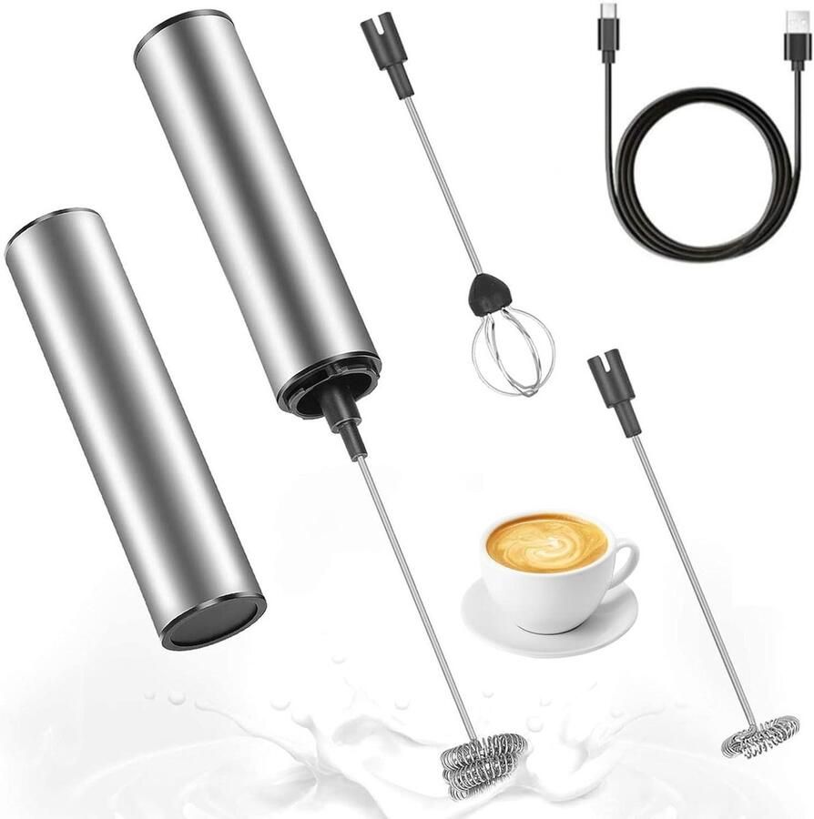 Elektrische Opschuimer Melkopschuimer Mixer Koffie Maken 2 Snelheden Instelbaar USB Oplaadbaar Zilver