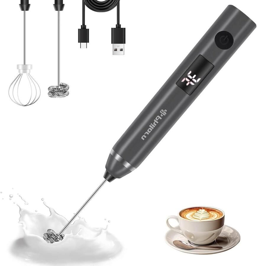 Elektrische Melkopschuimer Staaf Mixer Koffie Maken 3 standen instelbaar USB-C Oplaadbaar Zwart