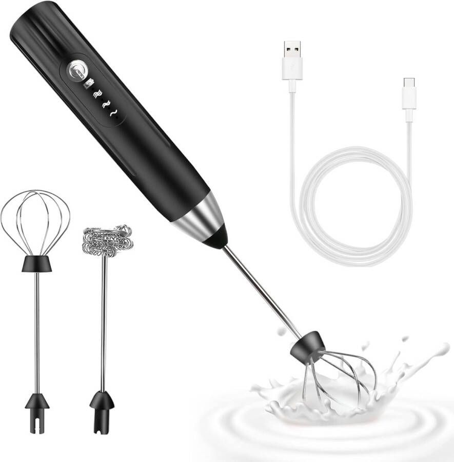 Elektrische melkopschuimer USB draagbare elektrische melkopschuimer met 3 elektrische Zwart