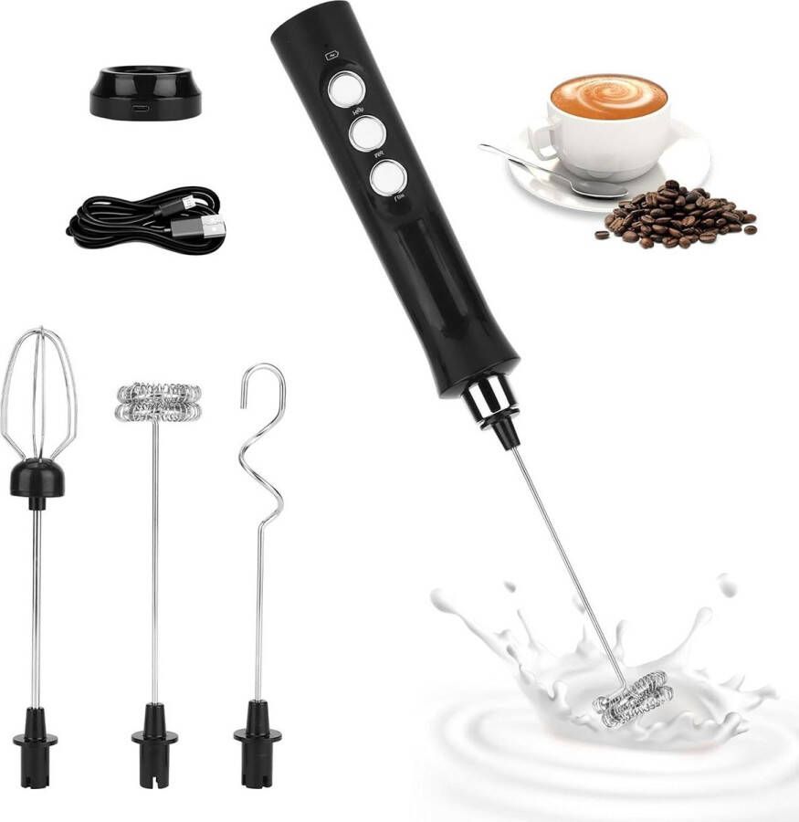 Elektrische melkopschuimer USB-oplaadbaar 3 instelbare snelheden Handschuimer met koffieroerders Latte cappuccino warme chocolademelk