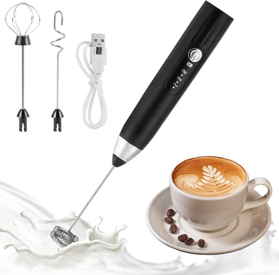Elektrische Melkopschuimer USB Oplaadbaar 3 Opzetstukken 3 Snelheden Mini Garde voor Koffie Matcha Latte Cappuccino