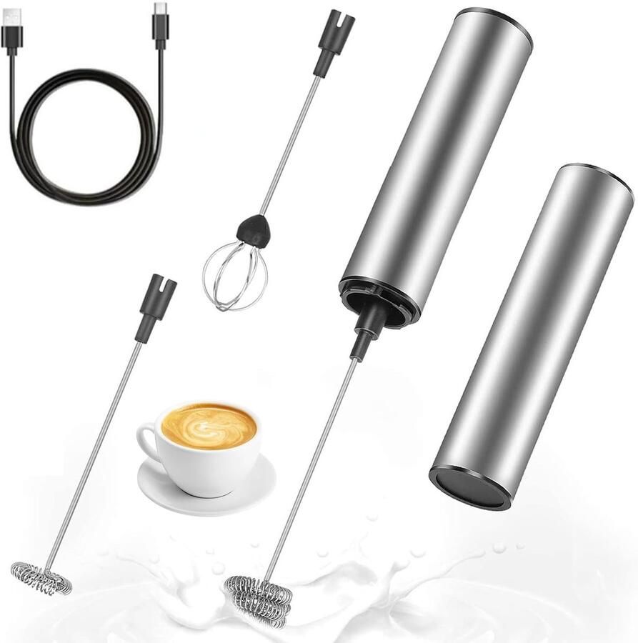 Elektrische melkopschuimer USB-oplaadbare melkopschuimer draagbare elektrische schuimmaker van roestvrij staal mixer van roestvrij staal voor koffie crème cappuccino latte