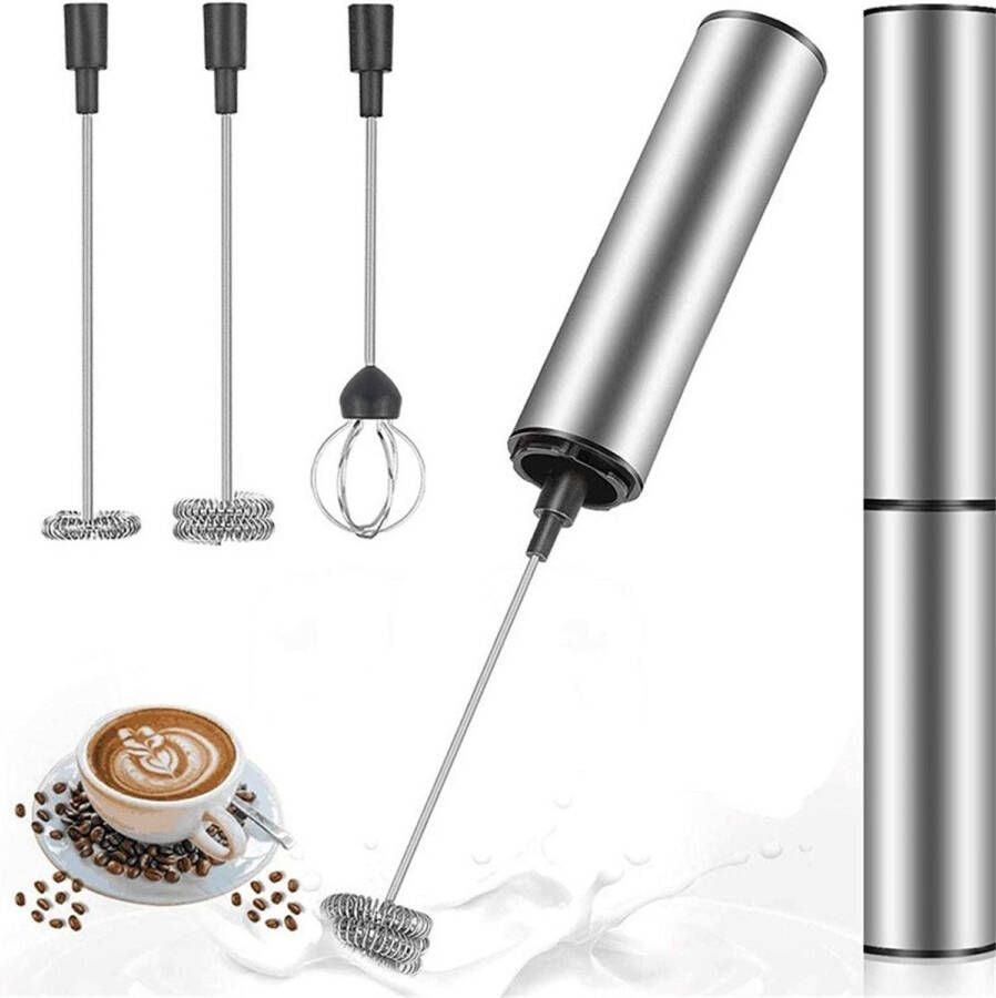 Elektrische Melkopschuimer USB Oplaadbare Melkopschuimer met Dubbele Klopkoppen Roestvrijstalen Blender voor Koffie Room Cappuccino Latte Cocktails Sappen Keuken Zilver 1 Stuk