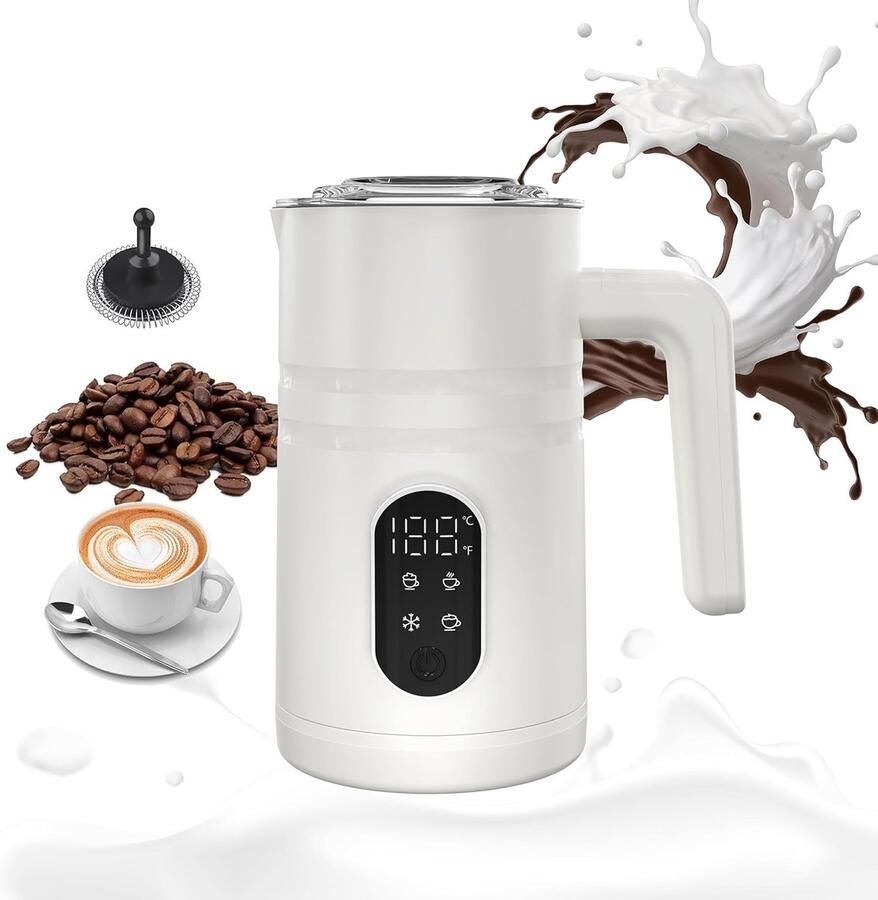 Elektrische Melkopschuimer Warme Koude Melk Cappuccino Latte 4-in-1 Functie Grote Capaciteit Wit