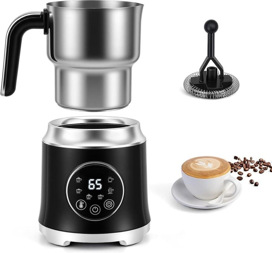 Elektrische Melkopschuimer Zwart 1 2 L 6-in-1 Functie voor Warme en Koude Melk Voor Koffieliefhebbers