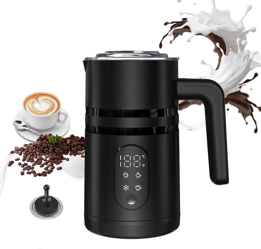 Elektrische Melkopschuimer Zwart 350 ml 4-in-1 Functie met Temperatuurweergave Voor Koffie Latte en Cappuccino