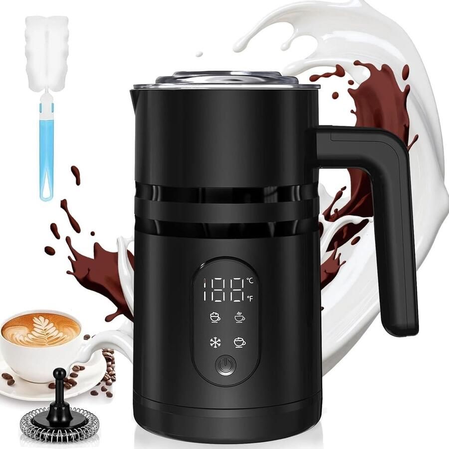 Elektrische Melkopschuimer Zwart 350 ml Roestvrij Staal Voor Cappuccino en Latte