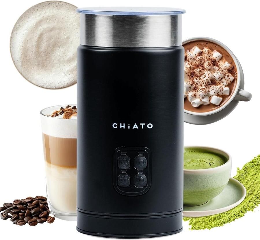 Elektrische Melkopschuimer Zwart 4-in-1 Melkopschuimer voor Koud en Warm Schuim Voor Koffie en Desserts