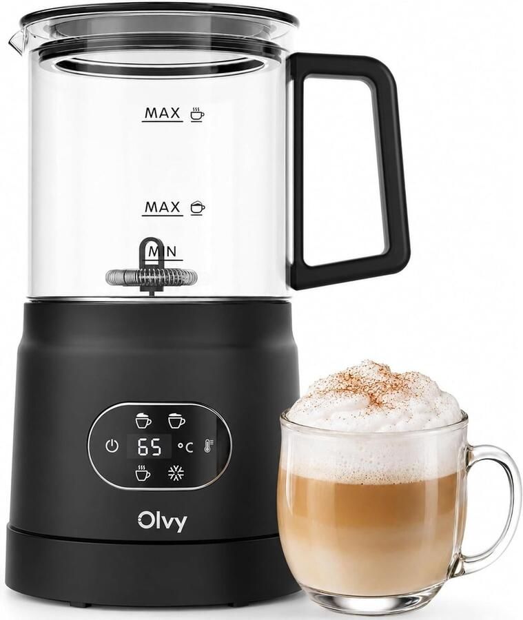 Elektrische Melkopschuimer Zwart 500 ml Antiaanbak met Afneembare Garde Voor Cappuccino en Latte