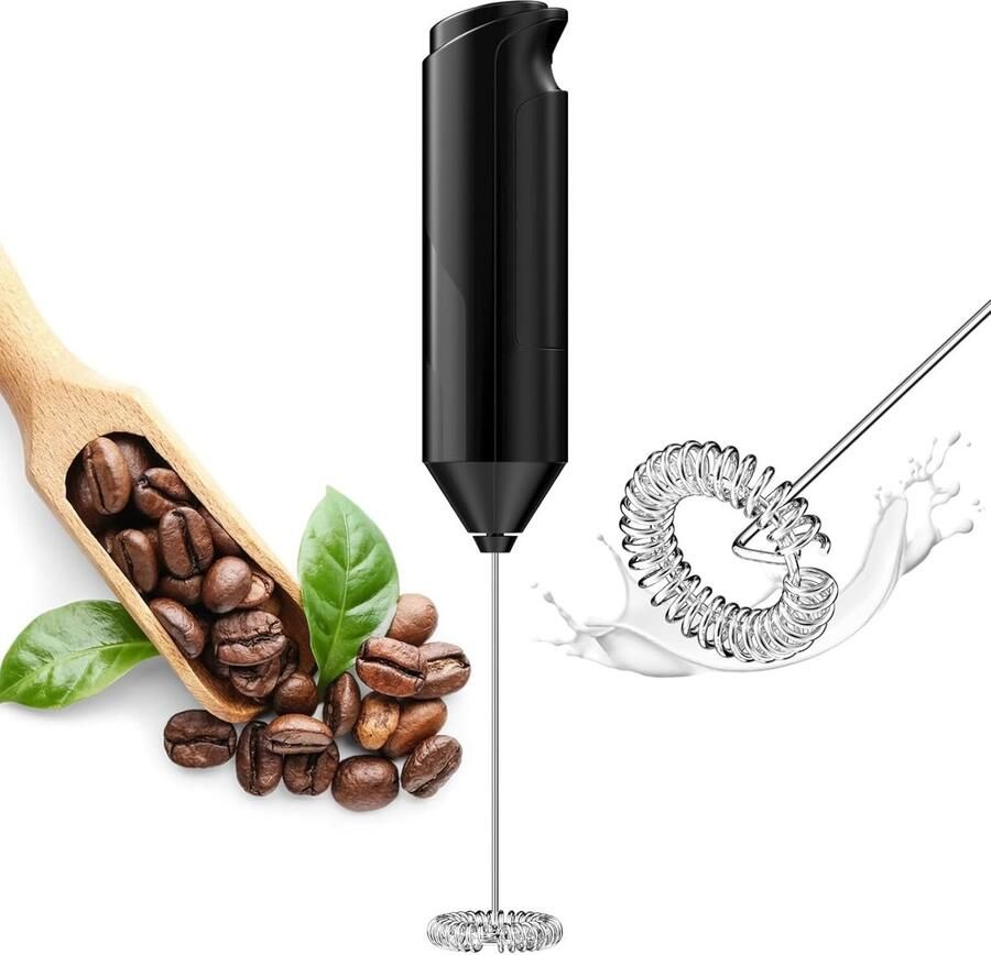 Elektrische Melkopschuimer Zwart Draagbaar Roestvrijstaal Voor Cappuccino en Matcha