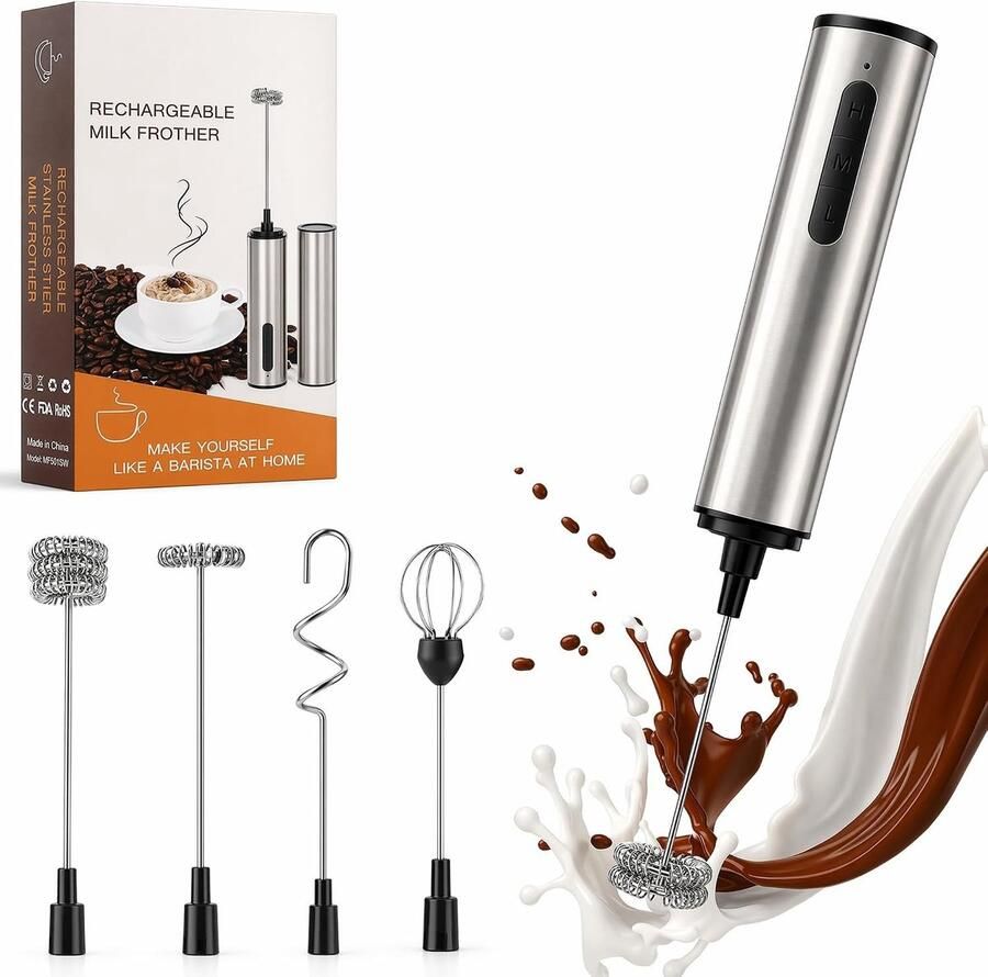Elektrische Melkopschuimer Zwart Handmelkopschuimer met USB-C Oplaadfunctie Voor Cappuccino en Latte