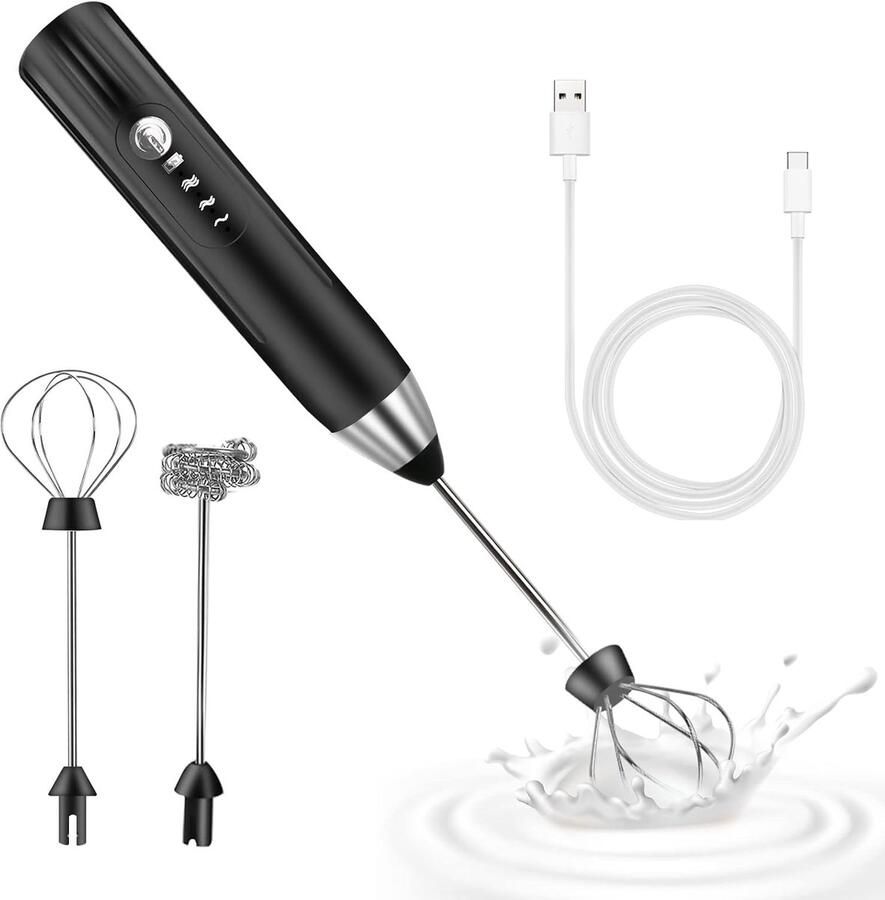 Elektrische Melkopschuimer Zwart Mini USB-oplaadbaar met Dubbele Garde Voor Koffieliefhebbers