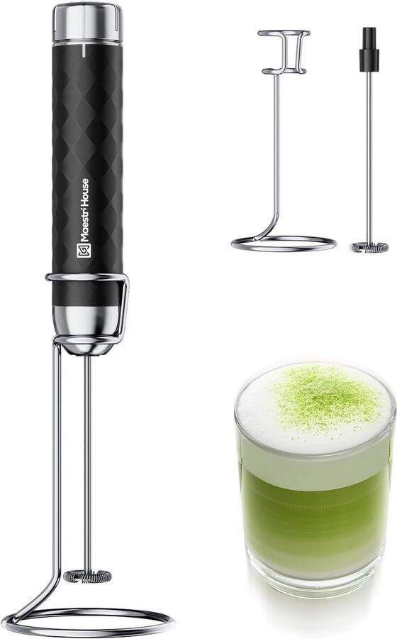 Elektrische Melkopschuimer Zwart Oplaadbare Blender met Variabele Snelheid Voor Latte Cappuccino en Matcha