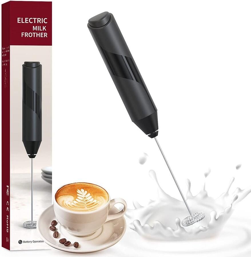Elektrische melkopschuimers Melk Opschuimer Handmatig Draadloos op Batterijen Koffiemelkschuimer Elektrische melkschuimer Blender Voor koffie latte warme chocolademelk matcha Zwart