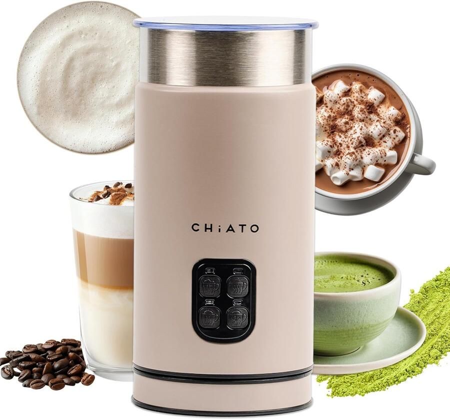 Elektrische Melkschuimer 4-in-1 Melkschuimer voor koud schuim matcha cacao en latte macchiato (Beige Cream)