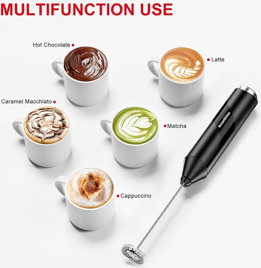 Elektrische Melkschuimer met Roestvrijstalen Garde Handmixer voor Koffie Salades Cappuccino Matcha Werkt op Batterijen Elektrische Koffiemixer met Roerfunctie