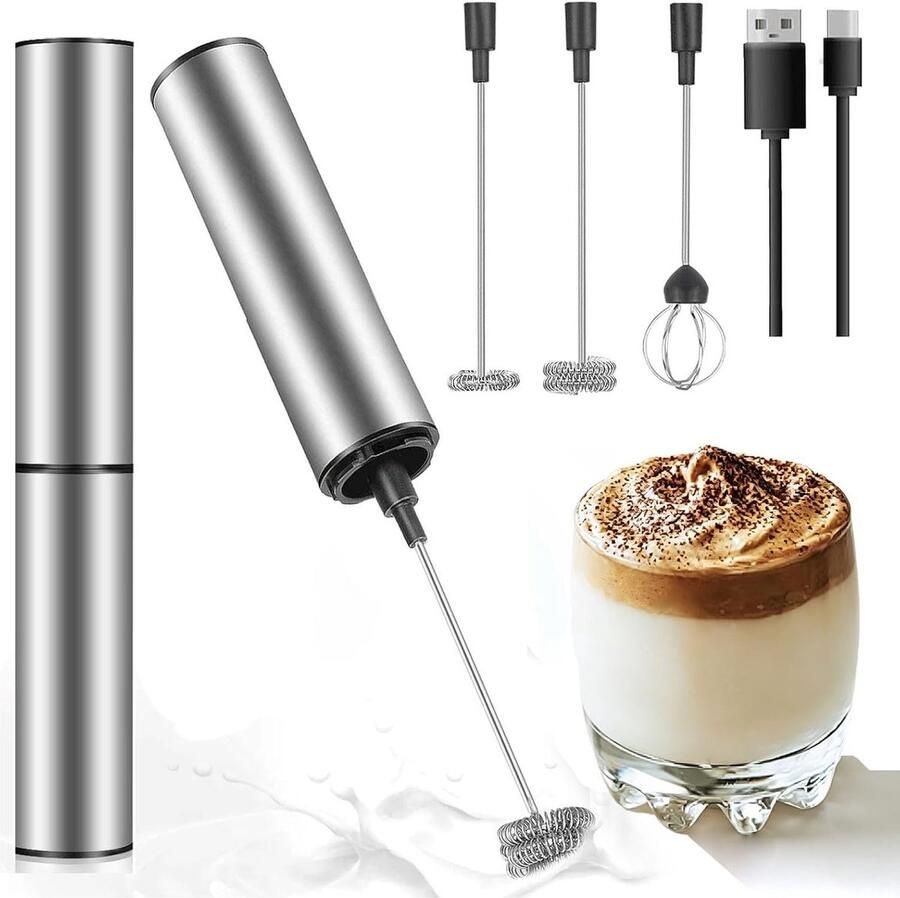Elektrische Melkschuimer Roestvrijstaal Mini Oplaadbaar via USB Voor Cappuccino en Warme Dranken