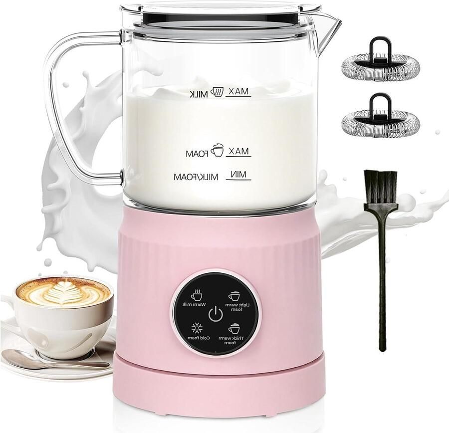 Elektrische Melkopschuimer Melkwarmer Koffie Maken 4 Functies 400ml Capaciteit Roze