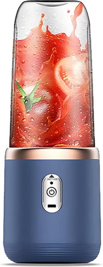 Elektrische mini-blender 300 ml draagbare blender sapbeker fles fruitmixer 1200 mAh USB-oplaadbaar met deksel 6 messen voor het malen van het (blauw 6 messen deksel)