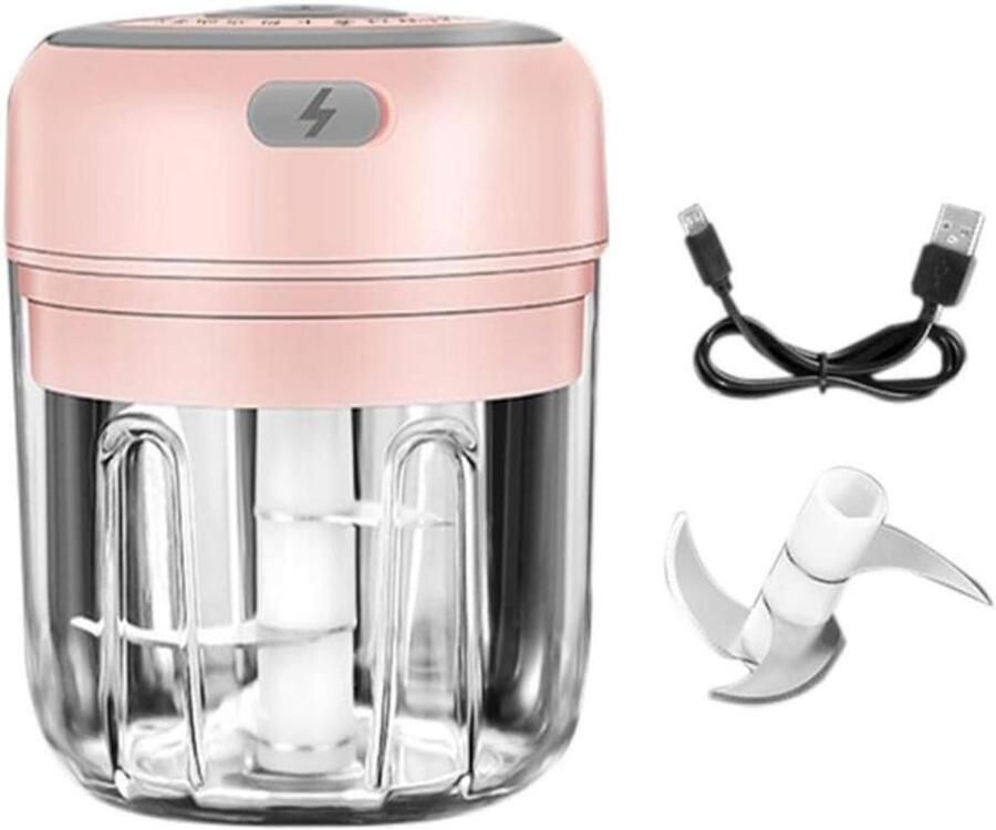 Elektrische Mini Hakker Keukenmachine Groente Snel Ingrediënten Snijden Eén Druk Op Knop 250 ml Capaciteit Roze