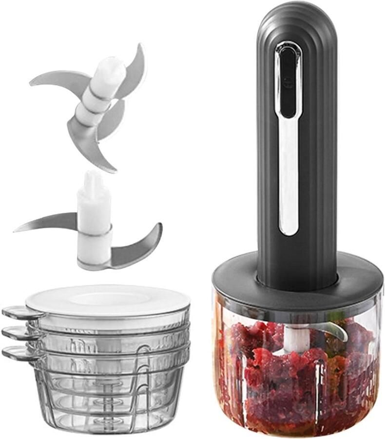 Elektrische Mini Keukenhakker Groentemaler Knoflookhakker Snel Ingrediënten Hakken USB-Oplaadbaar Draadloos 400 ml Kom Zwart