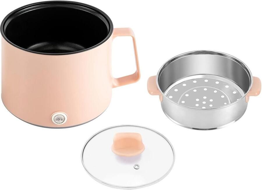 Elektrische Mini Kookpan met Stoominzet 1.7L Koken Stomen & Braden Groen Roze