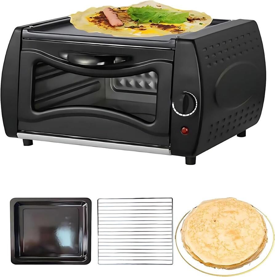 Elektrische mini-oven Compacte bakoven Pizza en brood Antiaanbaklaag 14 liter capaciteit Zwart