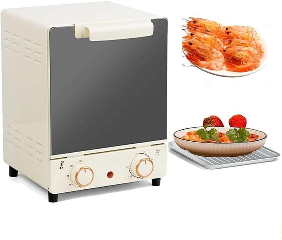 Elektrische Mini Oven Compacte Oven Bakken en Grillen Dubbele Verwarmingselementen 15 Liter Wit