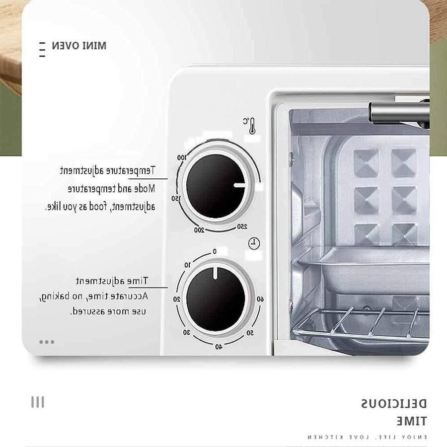 Elektrische Mini Oven Convectieoven Broodrooster Multifunctioneel Koken Digitale Temperatuurregeling 10 Liter Wit