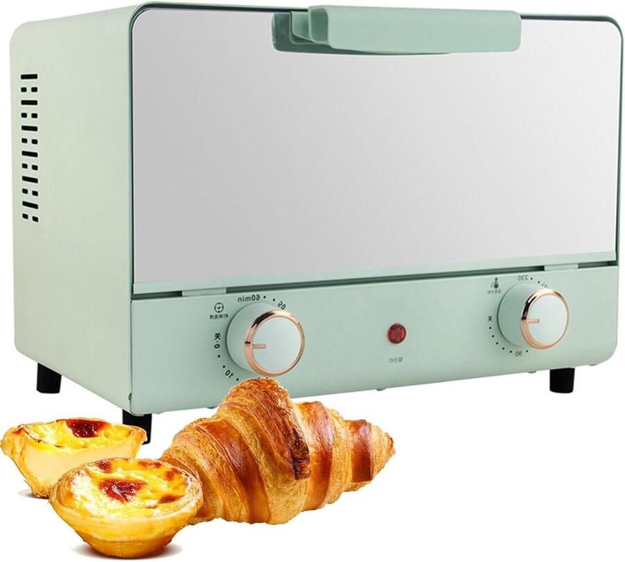 Elektrische mini-oven Heteluchtoven aanrecht Bakken koken braden Spiegelovendeur ontwerp 14 liter capaciteit Groen