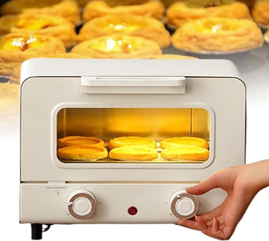 Elektrische Mini Oven Kleine Keukenoven Thuis Bakken Instelbare Temperatuur 10L Capaciteit Wit