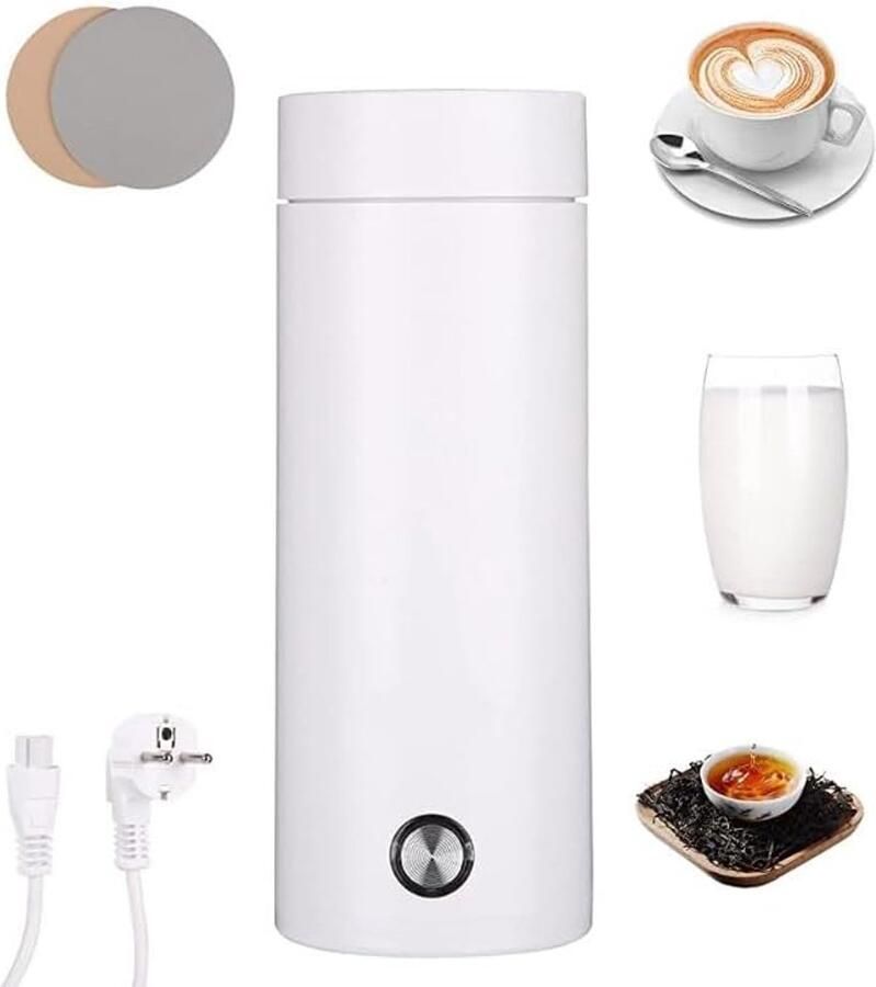 Elektrische mini-waterkoker voor onderweg 450 ml draagbare roestvrijstalen waterkoker met twee onderzetters voor thee melk koffie automatische uitschakeling
