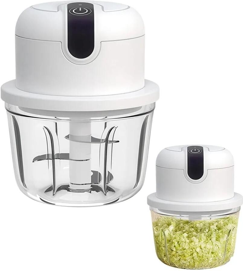 Elektrische minihakmolen 350 ml groentehakmolen oplaadbaar via USB Type-C draagbare hakmolen Geschikt voor vlees babyvoeding fruit kamperen enz. wit