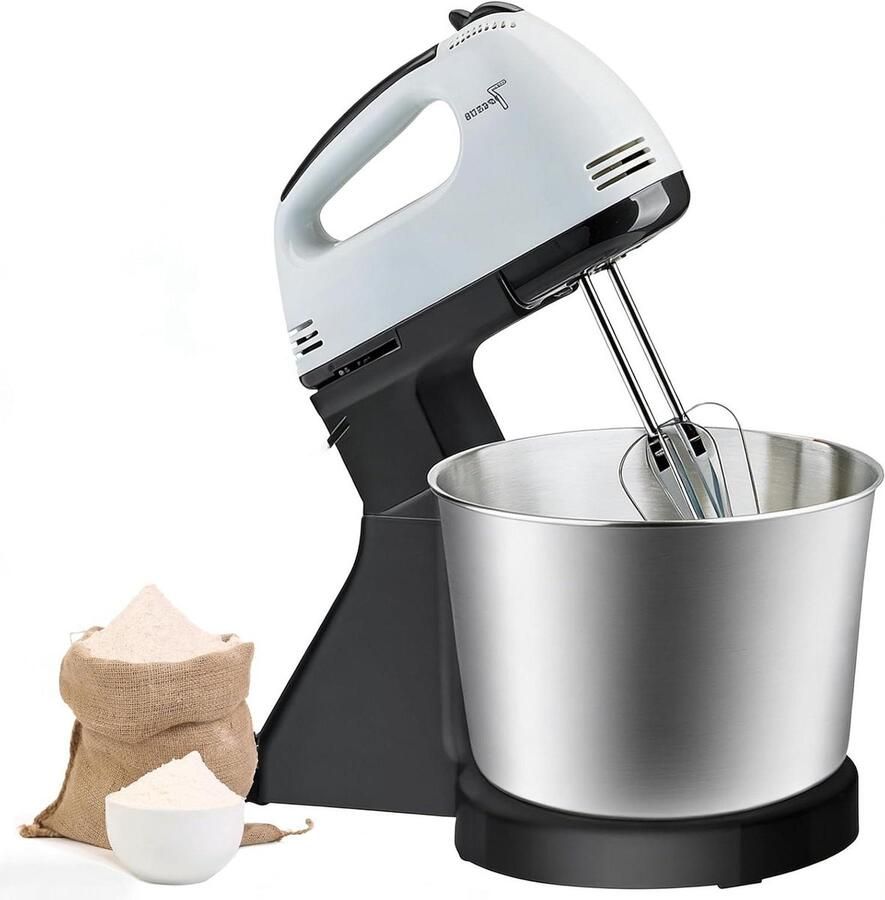 Elektrische Mixer Handmixer Deegmaker Bakken Koekjes Cake 7 Snelheden Precisie 2L Kom Zilver
