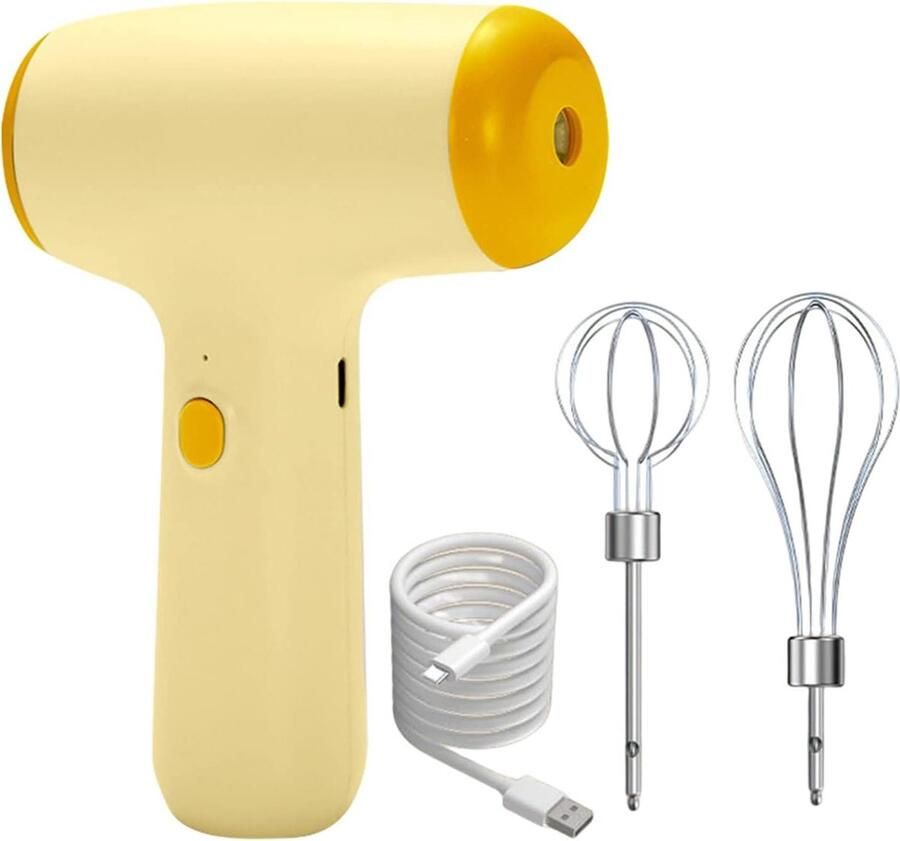 Elektrische Mixer Handmixer Keuken Snel Bakken Compact Draadloos 11x7x16.5cm Beige