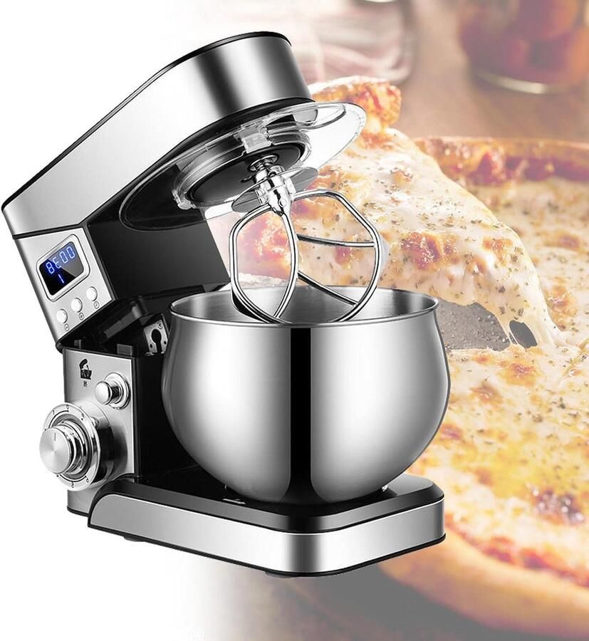 Elektrische Mixer Keukenmachine Bakken en Koken 6 Snelheden Digitaal 5.5 Liter Kom Rood