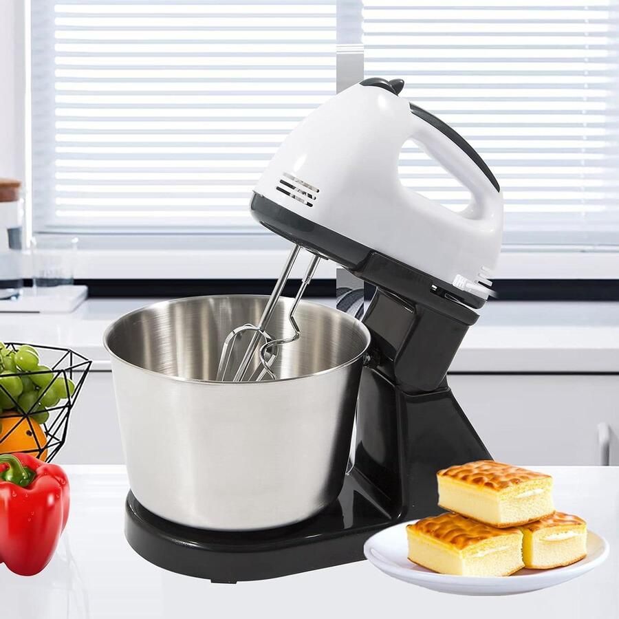 Elektrische Mixer Keukenmachine Handmixer Bakken en Koken 7 Snelheden Draaischaal 1.7 Liter Zwart