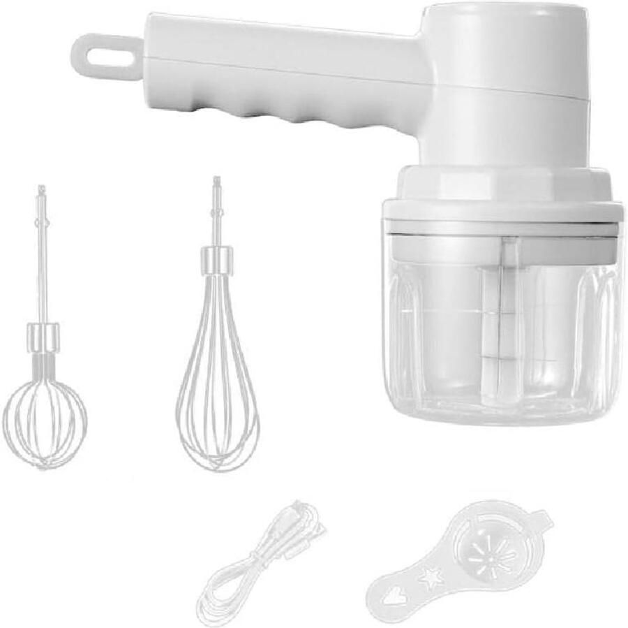Elektrische Mixer Keukenmixer Handmixer Bakken en Koken Draadloos USB Opladen 580 gram Wit