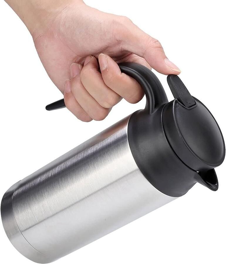 Elektrische Mok Auto Waterkoker Reizen Buiten Temperatuur Gecontroleerd 750ml Zilver