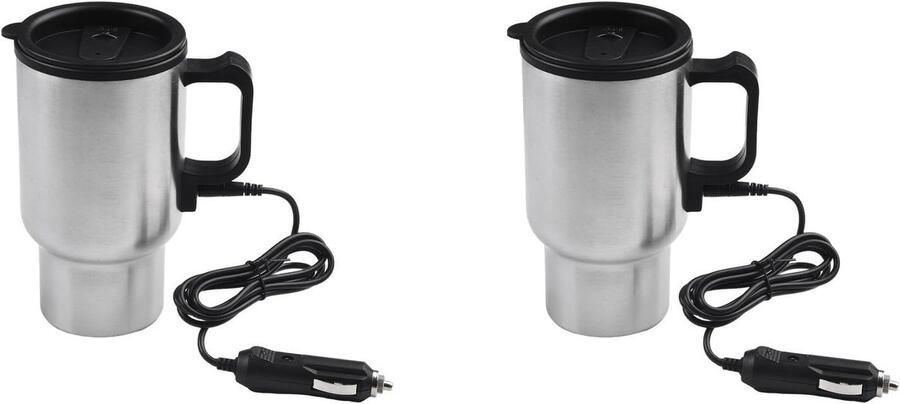 Elektrische Mok Verwarmde Waterkoker Warme Dranken Onderweg Vacuüm Geïsoleerd 450 ml Zilver