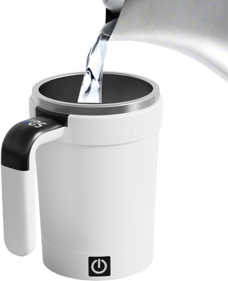 Elektrische Mok Zelfroerend Beker Dranken Mengen Temperatuurweergave 380 ml Wit