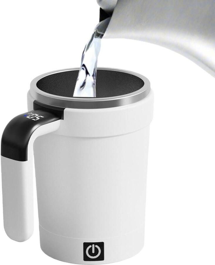 Elektrische Mok Zelfroerend Beker Dranken Mengen Temperatuurweergave 380 ml Wit