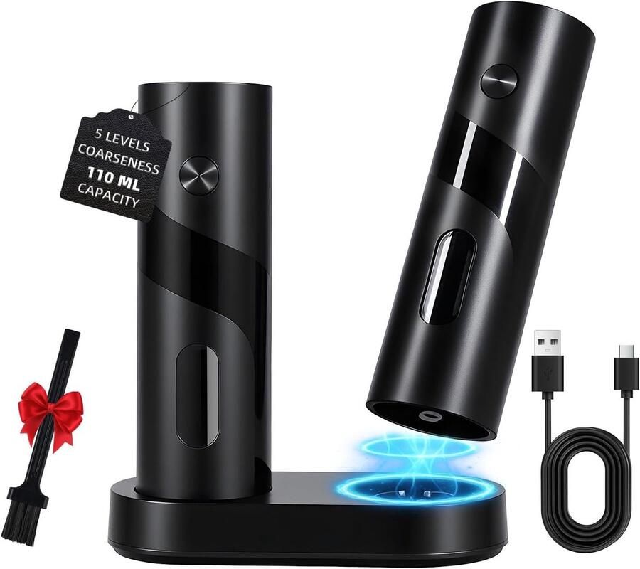 Elektrische Molens Zout Peper Set Snel Kruiden Malen Oplaadbaar Met Station 110 ml Capaciteit