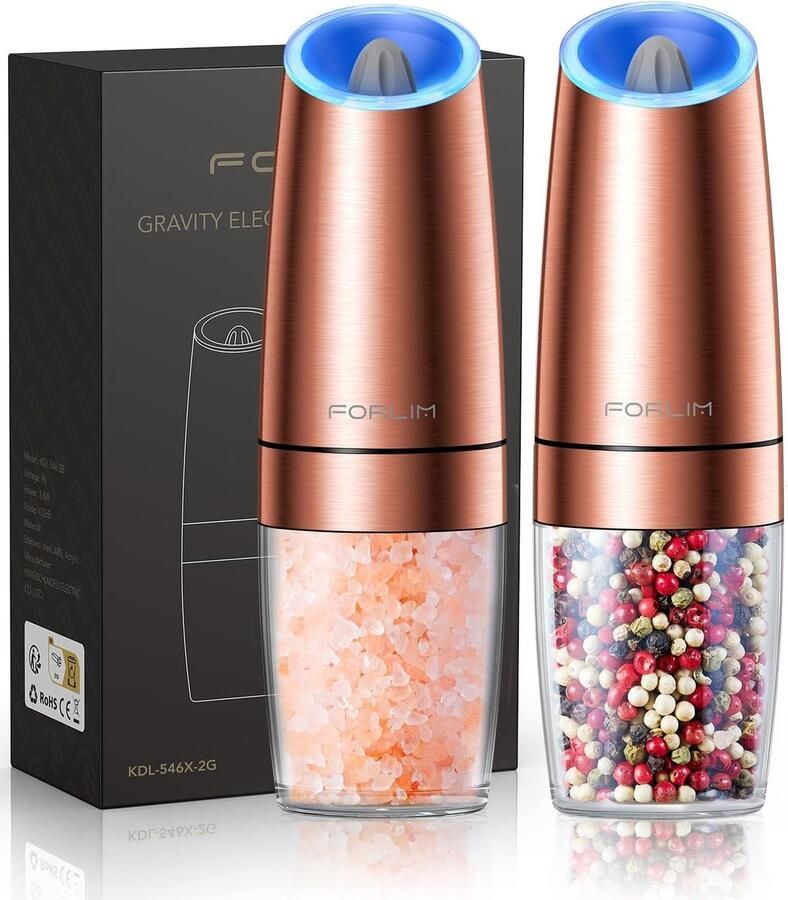 Elektrische molenset Zout en peper Kruiden malen Zwaartekracht bediend 6 oz capaciteit Rosé goud