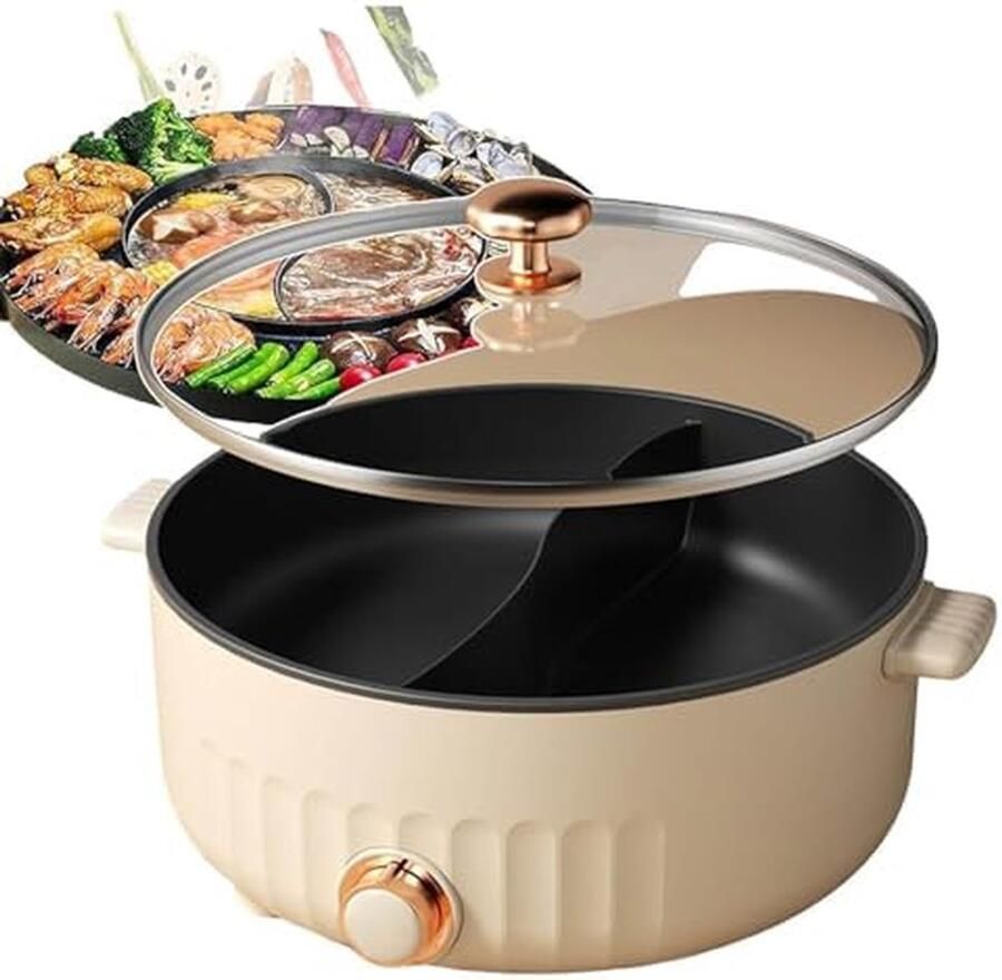 Elektrische multicooker Kookpan Gezellig koken Twee smaken tegelijk 6 liter Wit