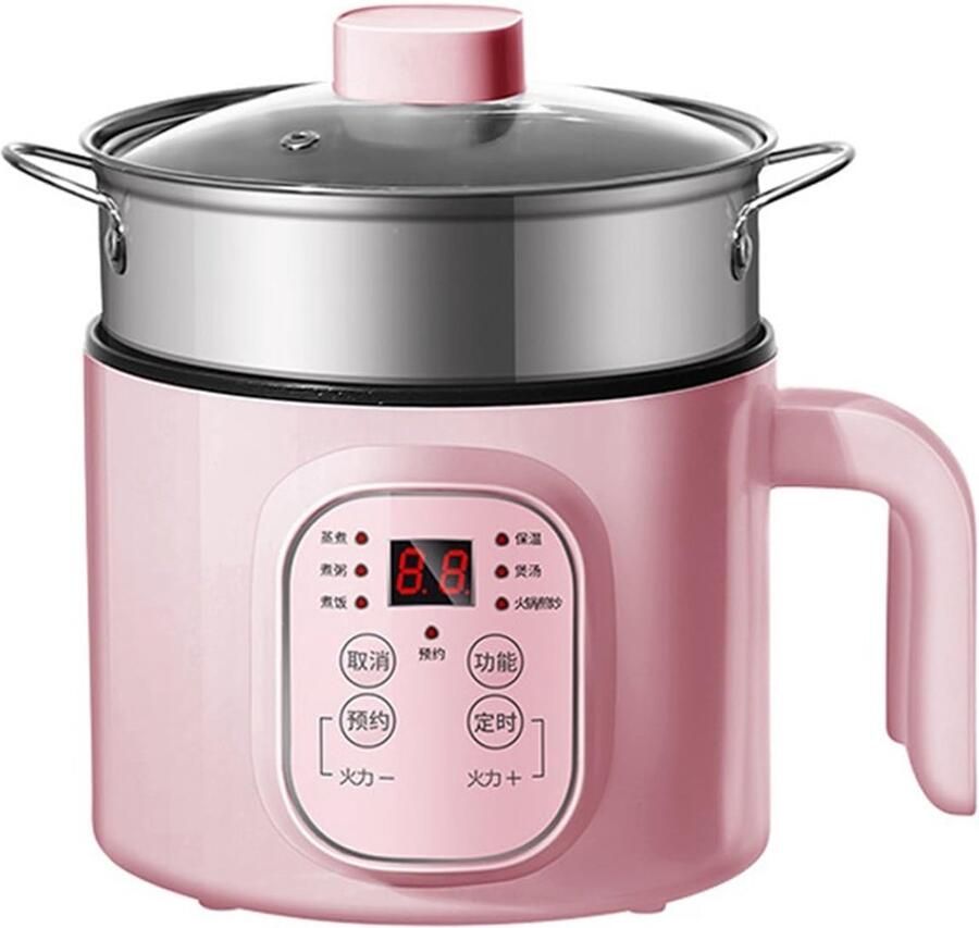 Elektrische Multicooker Rijstkoker Pan Koken en Stomen Dubbele Laag 1.7 Liter Roze