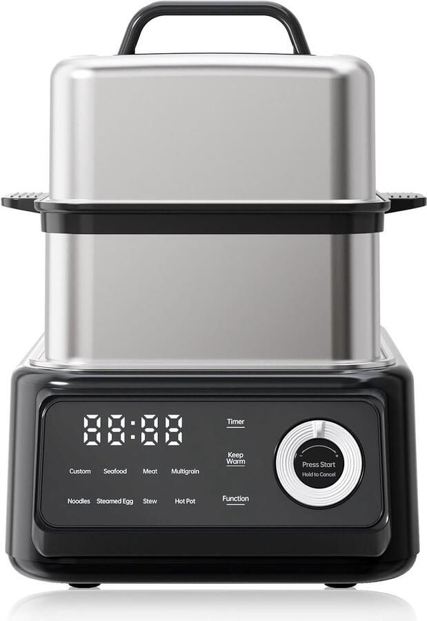 Elektrische Multicooker Stoompan Stoofpan Complexe Maaltijden Dubbele Stoomlaag 14 Liter Capaciteit Zilver