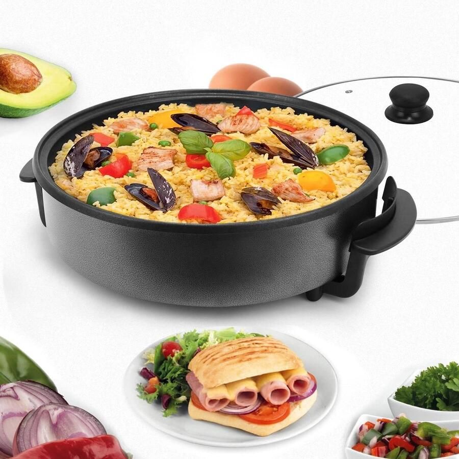 Elektrische Multipan Party Pan Pizza Pan Gezellig Eten Bereiden Antiaanbaklaag 42 cm Donkergrijs