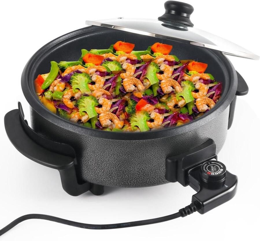 Elektrische Multipan Partypan Braadpan Veelzijdig Koken Efficiënte Antiaanbaklaag 30 x 7 cm Zwart