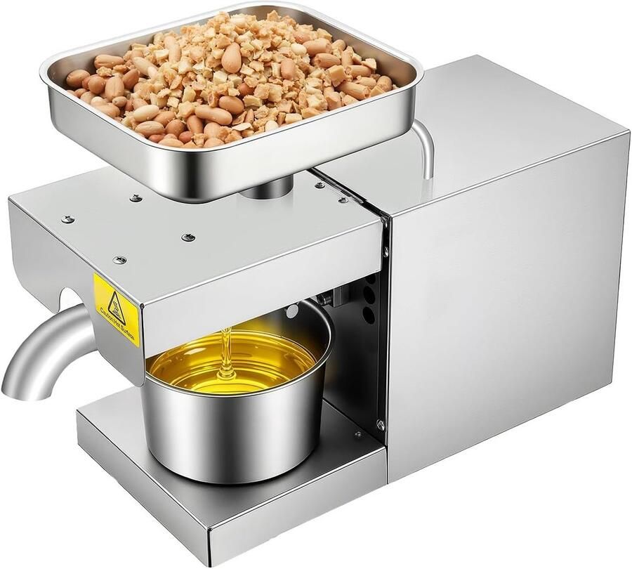 Elektrische Oliepers Notenolie Machine Zelf Olie Maken Roestvrij Staal 600 Watt Zilver
